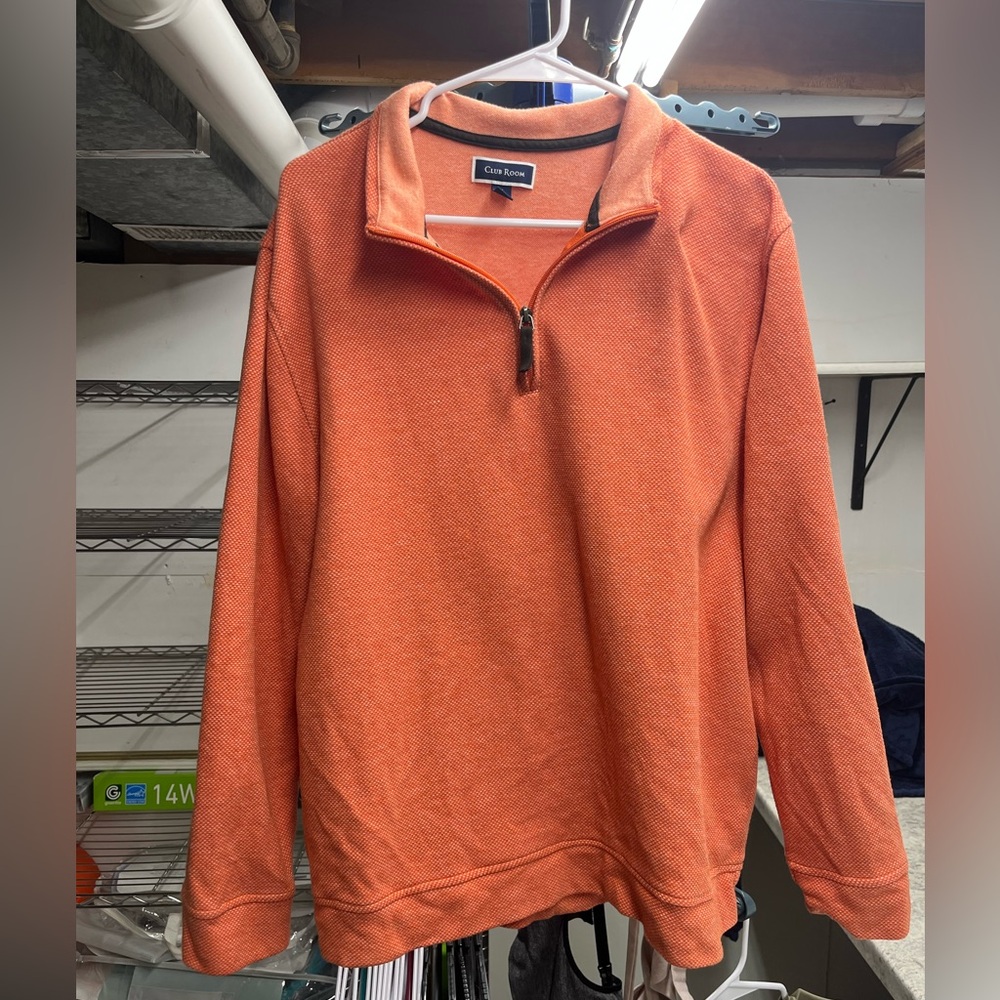 Men’s orange quarter zip sweater